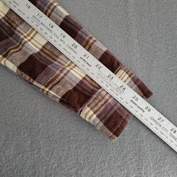 Chor Plaid Flannel Shirt Shacket Thermal Lining Pearl Snaps Pockets Size M Brown - Picture 11 of 14
